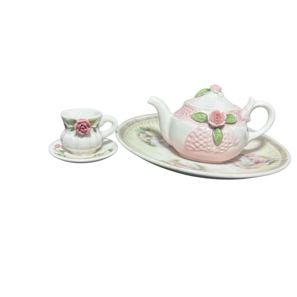 Bavaria Hand Painted Miniature Tea Set Pink Roses Porcelain - Picture 6 of 12